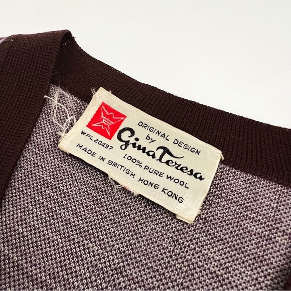 Vintage Pure Wool Gina Teresa Button-Front Plaid Knit Vest in Purple & Brown | L - Picture 10 of 10